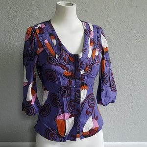 Anthropologie Tulle Floral Pattern Button Down Top